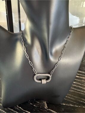 Silver Pave Link Pendant Necklace - Women's Jewelry